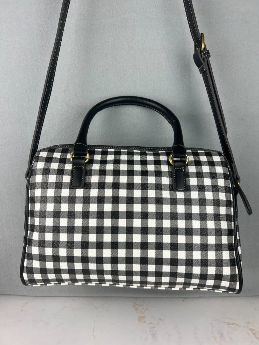 NWT St. John's Bay Hanover Satchel Black & White Gingham Checkered Print Purse